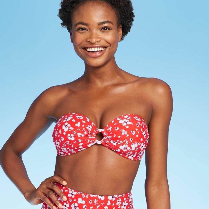 Women's Ring Front Bandeau Bikini Top - Xhilaration Red D/dd Cup, Women's