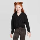 Girls' Knit Tie-front Cardigan - Art Class Black