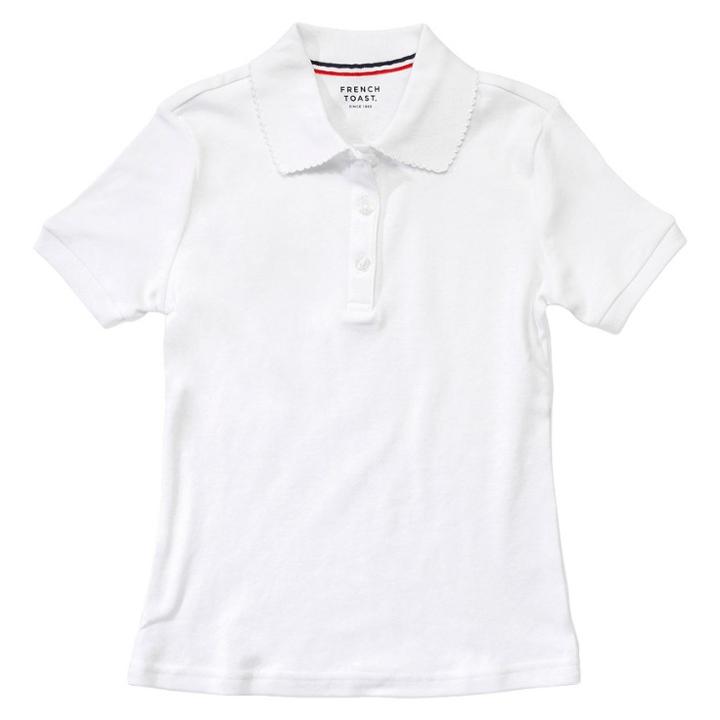 French Toast Girls' Short Sleeve Pique Uniform Polo Shirt - White