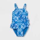 Toddler Girls' Tie-dye Wrap Ruffle One Piece Swimsuit - Cat & Jack Blue