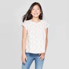 Girls' Hearts Short Sleeve Woven Top - Cat & Jack Cream