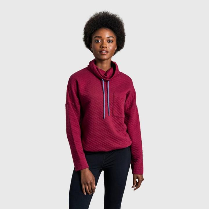 United By Blue Women's Organic Quilted Pullover - Maroon Rhododendron