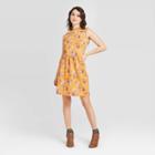 Women's Floral Print Sleeveless Knit Skater Dress - Xhilaration Mustard Xs, Women's, Yellow