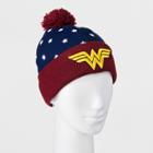 Target Men's Wonder Woman Beanie With Pom - Navy (blue)/red