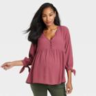 The Nines By Hatch Tie 3/4 Sleeve Crepe Maternity Blouse Rose Pink