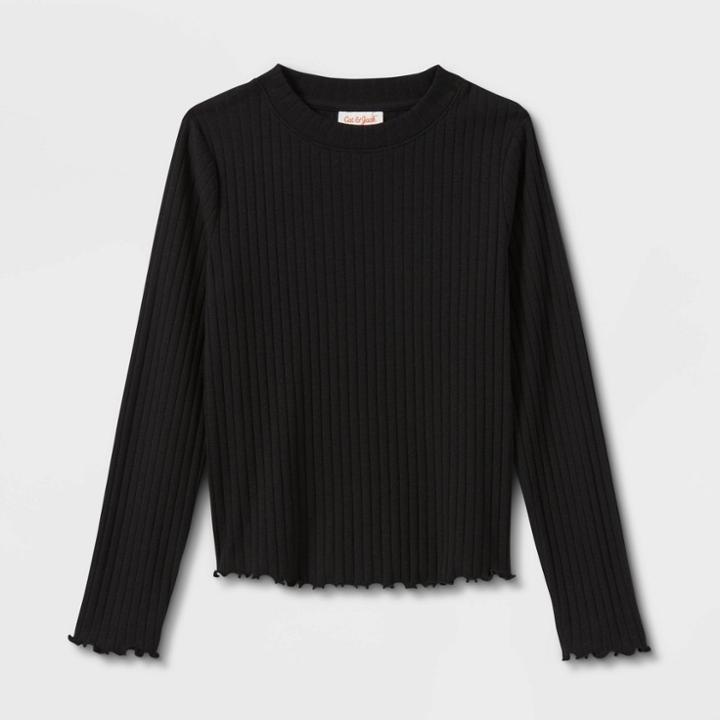Girls' Long Sleeve Rib T-shirt - Cat & Jack Black