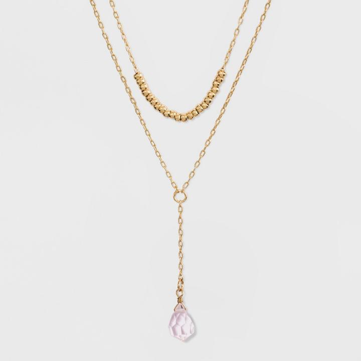 Ccbs And Hanging Stone Short Necklace - A New Day Purple/gold