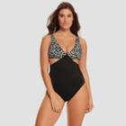 Women's Slimming Control Cut Out One Piece Swimsuit - Beach Betty By Miracle Brands Black/white Abstract