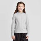 Girls' Long Sleeve Lettuce Edge Mock Neck Top - Art Class Gray