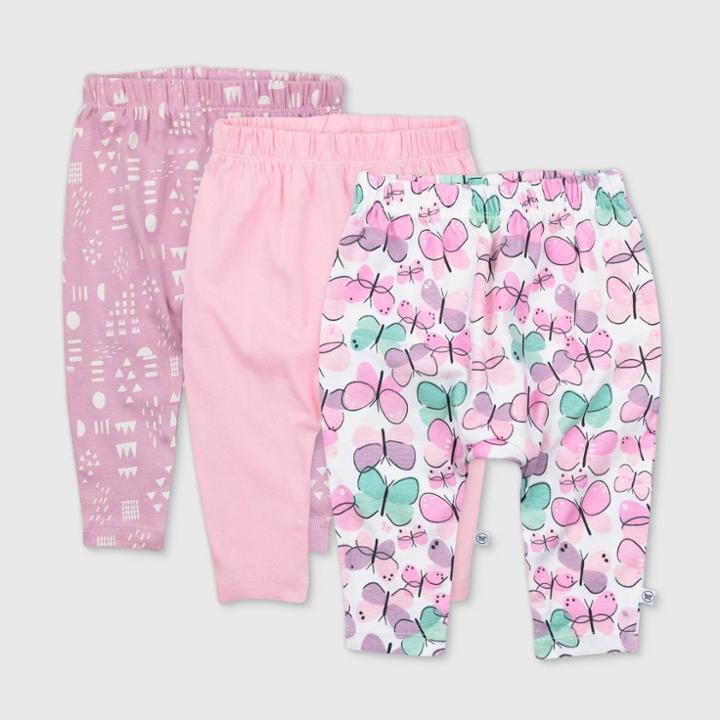 Honest Baby Baby Girls' 3pk Organic Cotton Cuff-less Harem Flutter Pants - Purple Newborn