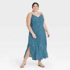 Women's Plus Size Floral Print Slip Dress - A New Day Blue