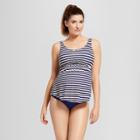 Maternity Striped Print Tankini Swim Top - Sea Angel Indigo L, Women's, Blue