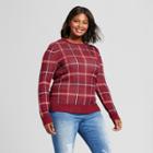 Women's Plus Size Pullover Sweater - A New Day Burgundy Plaid