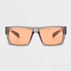 Men's Shiny Crystal Plastic Rectangle Sunglasses With Orange Lenses - Original Use Gray