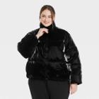 Women's Plus Size Short Puffer Jacket - A New Day Black