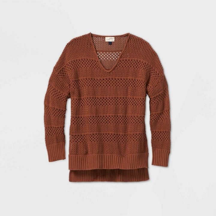 Women's Plus Size Crewneck Mesh Pullover Sweater - Universal Thread Brown