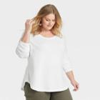 Women's Plus Size Long Sleeve Relaxed Fit Scoop Neck T-shirt - Ava & Viv White