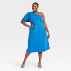 Women's Plus Size Off Shoulder Puff Short Sleeve Dress - Who What Wear Blue