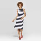 Women's Striped Sleeveless Crewneck Knit Midi Dress - A New Day Navy/cream (ivory)