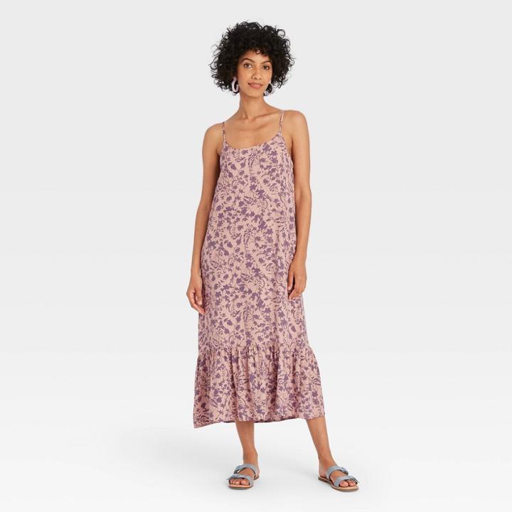Women's Sleeveless Ruffle Hem Dress - A New Day Pink Floral Print
