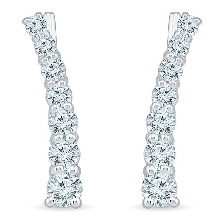 Target Created White Sapphire Prong Set Journey Climber Earring In Sterling Silver, Women's