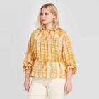 Women's Plus Size Tie-dye Long Sleeve Ruffle Detail Drawstring Blouse - Who What Wear Yellow 1x, Women's,