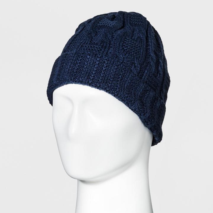 Men's Texture Knit Cuffed Beanie With Fleece Lined Navy (blue) Beanies - Goodfellow & Co Navy