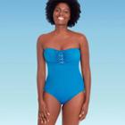 Women's Slimming Control Bandeau Lace-up One Piece Swimsuit - Dreamsuit By Miracle Brands Teal Blue