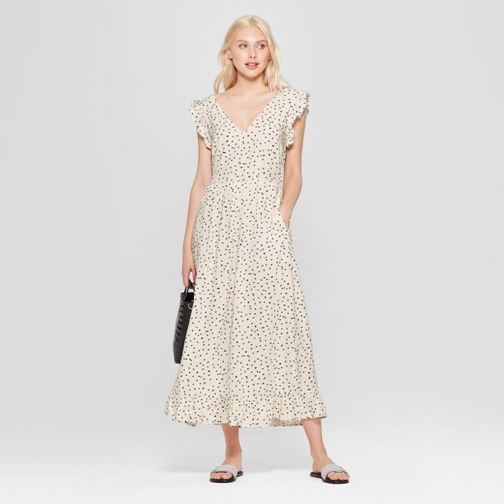 Women's Ruffle Sleeve V-neck Maxi Dress - A New Day Cream
