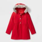 Girls' Faux Fur Lined Hooded Jacket - Cat & Jack Dark Red