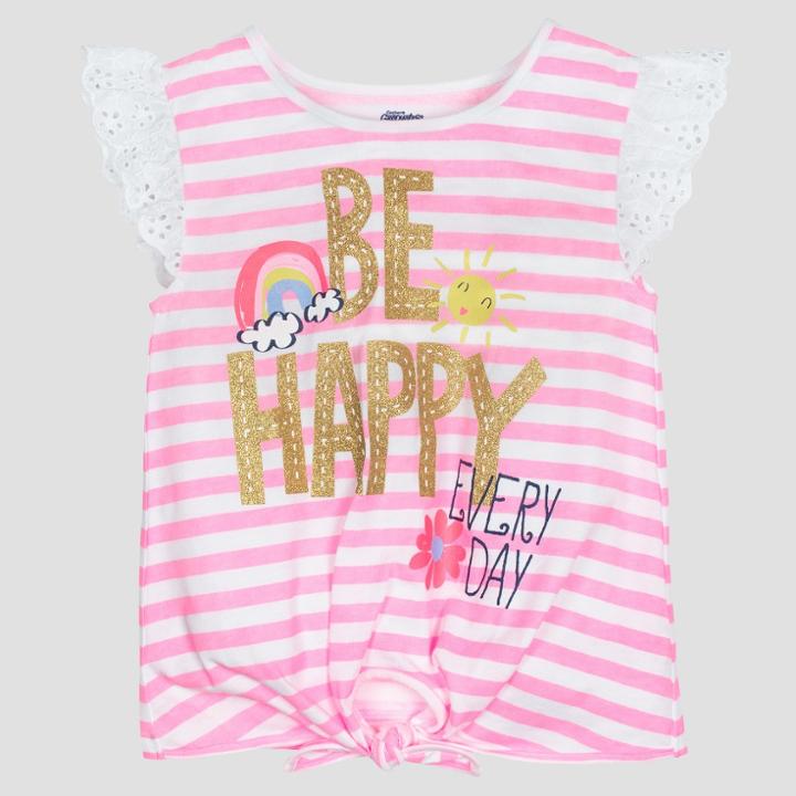 Gerber Graduates Baby Girls' Cap Sleeve Be Happy Stripe Top - Pink