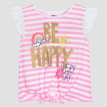 Gerber Graduates Baby Girls' Cap Sleeve Be Happy Stripe Top - Pink