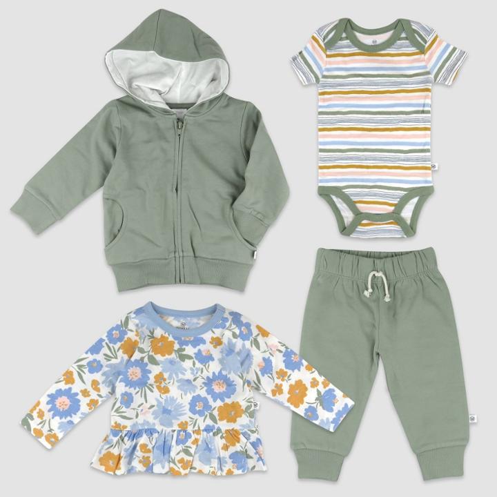 Honest Baby 4pc Floral Sweatshirt And Sweatpant Set - Blue Newborn