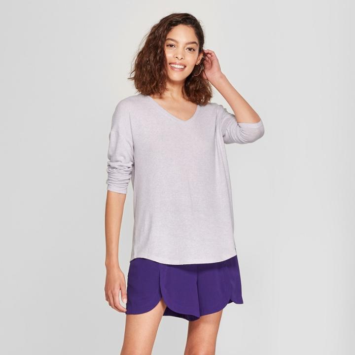 Women's Long Sleeve Cozy Knit Blouse - A New Day Lavender (purple)