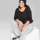 Women's Plus Size Long Sleeve Crew Neck T-shirt - Wild Fable Black