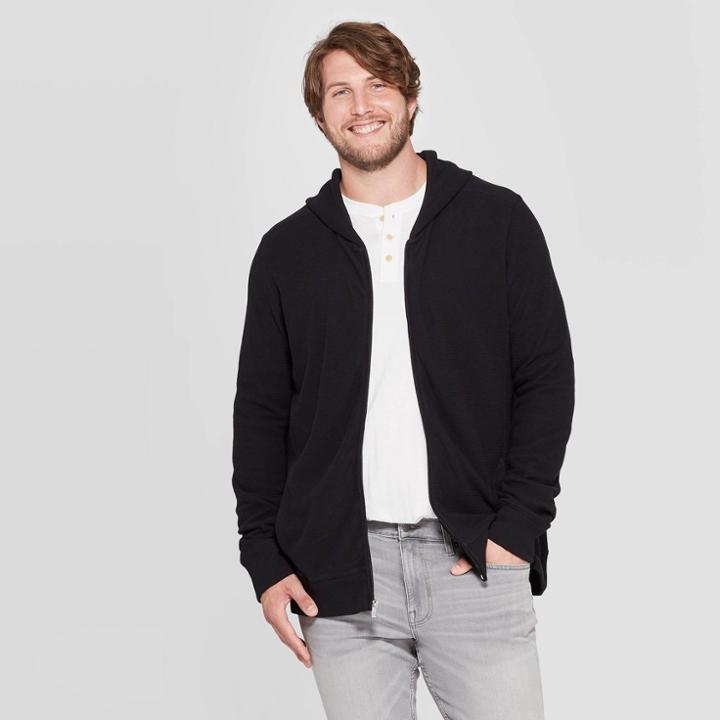 Men's Big & Tall Casual Fit Full-zip Hooded Sweatshirt - Goodfellow & Co Black