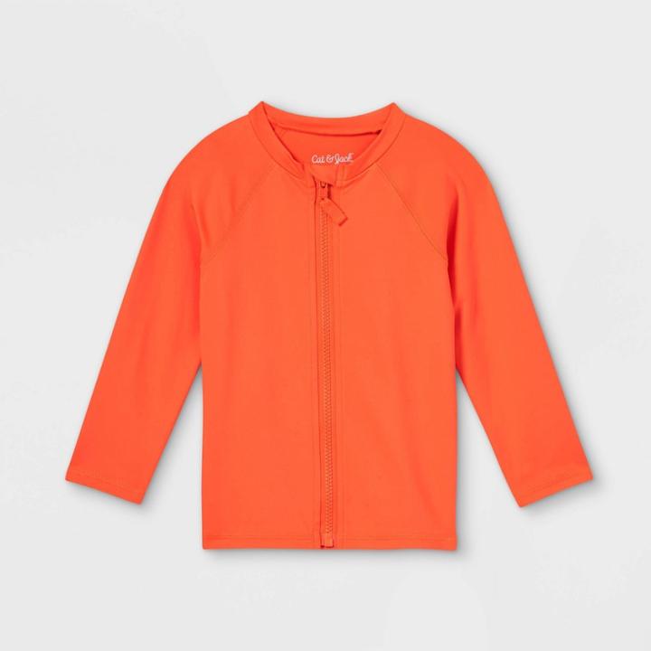Toddler Boys' Zip-up Long Sleeve Rash Guard Swim Shirt - Cat & Jack Orange