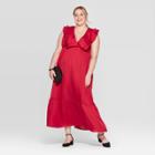 Women's Plus Size Short Sleeve V-neck Maxi Dress - A New Day Red X, Women's