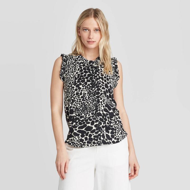 Women's Leopard Print Ruffle Tank Top - Who What Wear Black