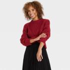 Women's Crewneck Cable Stitch Pullover Sweater - A New Day Red