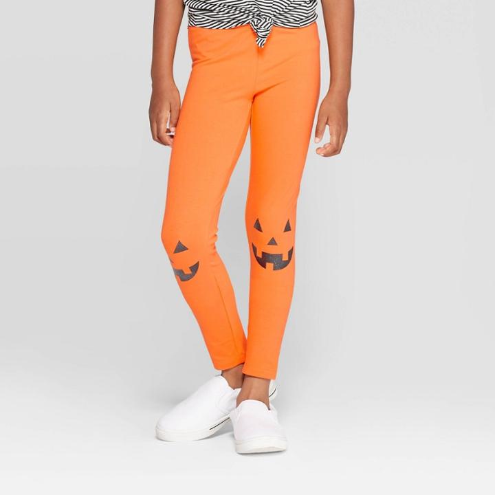 Girls' Jack 'o' Lantern Halloween Leggings - Cat & Jack Orange