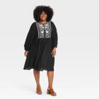 Women's Plus Size Long Sleeve Embroidered Babydoll Dress - Knox Rose Black