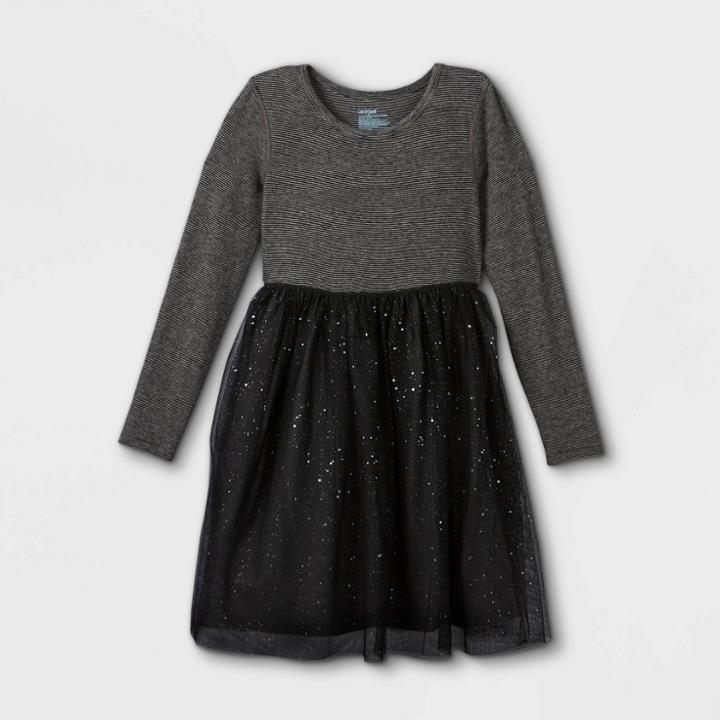Girls' Adaptive Abdominal Access Long Sleeve Cozy Tulle Dress - Cat & Jack Black
