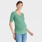 Short Sleeve Ribbed Henley Maternity Shirt - Isabel Maternity By Ingrid & Isabel Olive Green