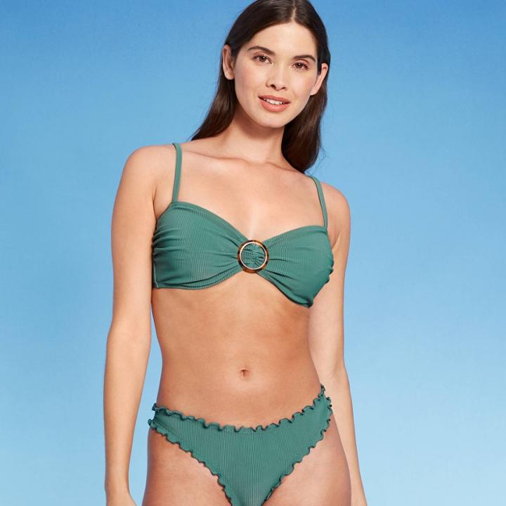 Women's Mini Ribbed Ring Front Bandeau Bikini Top - Shade & Shore Cactus Green