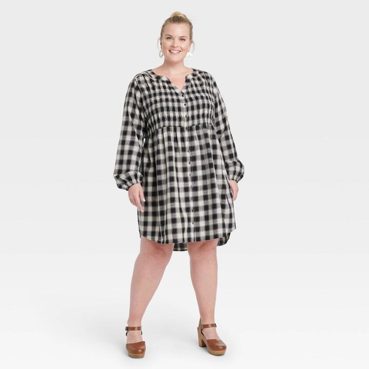 Women's Plus Size Long Sleeve Dress - Knox Rose Black Plaid