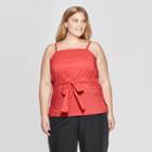 Women's Plus Size Strappy Square Neck Tie Waist Cami Top - Prologue Red X