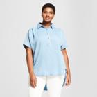 Women's Plus Size Short Sleeve Button-down Resort Shirt - Ava & Viv Medium Wash