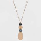 Semi-precious Labradorite With Wavy Metal Pendant Necklace - Universal Thread Black