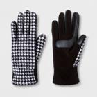 Isotoner Women's Smartdri Houndstooth Fleece With Gathered & Smart Touch Gloves - White/black